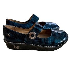Alegria Mary Jane Shoes Women's Size 39 Blue Lizard Print Comfort Strappy